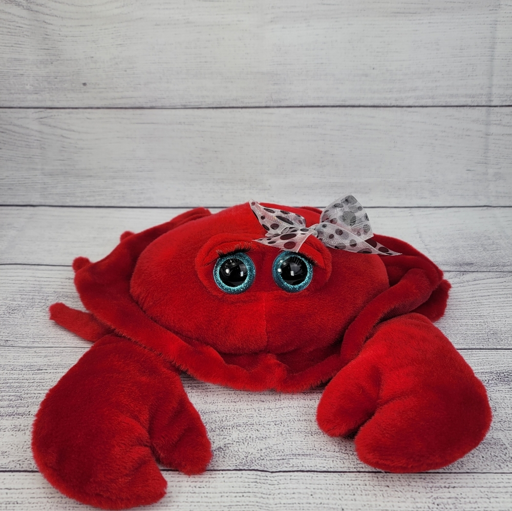 The Petting Zoo Red Crab Big Blue Eyes Long Eyelashes and Polka Dot Plush Toy